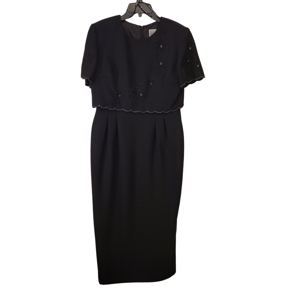 R&M Richards by Karen Kwong Black Beaded Embellished Sheath Dress Size 12